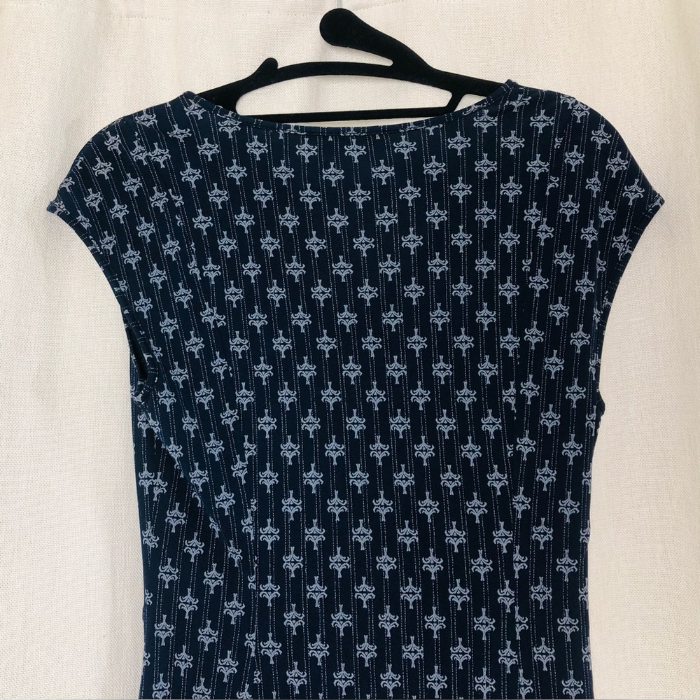 Tory Burch 100% Silk Navy Logo Print Dress Style 31142415 Cap Sleeve XS - Picture 6 of 16